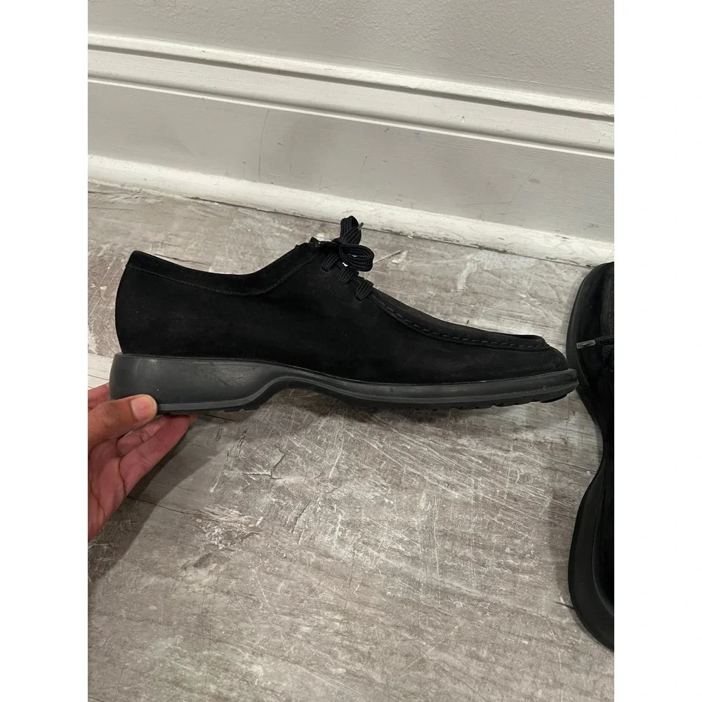 Salvatore Ferragamo Shoes Mens 9.5 D Black Suede Moc Toe Oxfords Desert Shoes